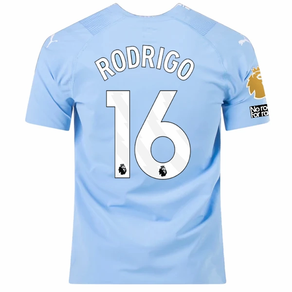 Puma Manchester City Authentic Rodrigo Home Jersey w/ EPL   No Room For Racism   Club World Cup Patches 23/24 (Team Light Blue/Puma White) Adaptable Fit Non Irritating Tags