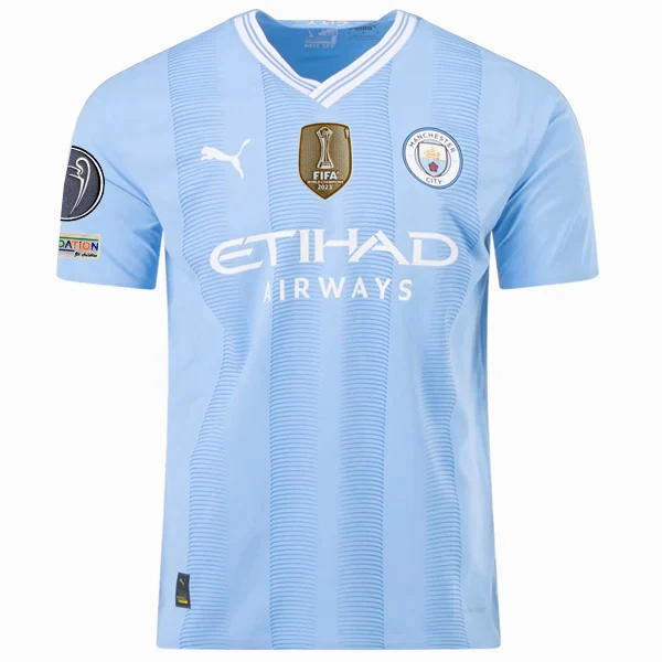 Puma Manchester City Authentic Sergio Gomez Home Jersey w/ Champions League   Club World Cup Patches 23/24 (Team Light Blue/Puma White) Odor Resistant Technology Comfortable Layers