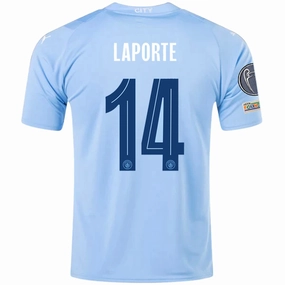 Puma Manchester City Aymeric Laporte Home Jersey w/ Champions League   Club World Cup Patches 23/24 (Team Light Blue/Puma White) Ventilated Mesh Panel