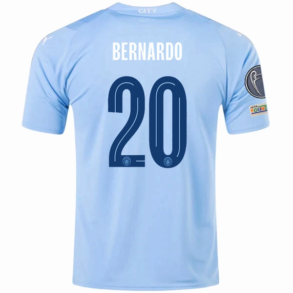 Puma Manchester City Bernardo Silva Home Jersey w/ Champions League   Club World Cup Patches 23/24 (Team Light Blue/Puma White) Dynamic Performance Ergonomic Pattern Design