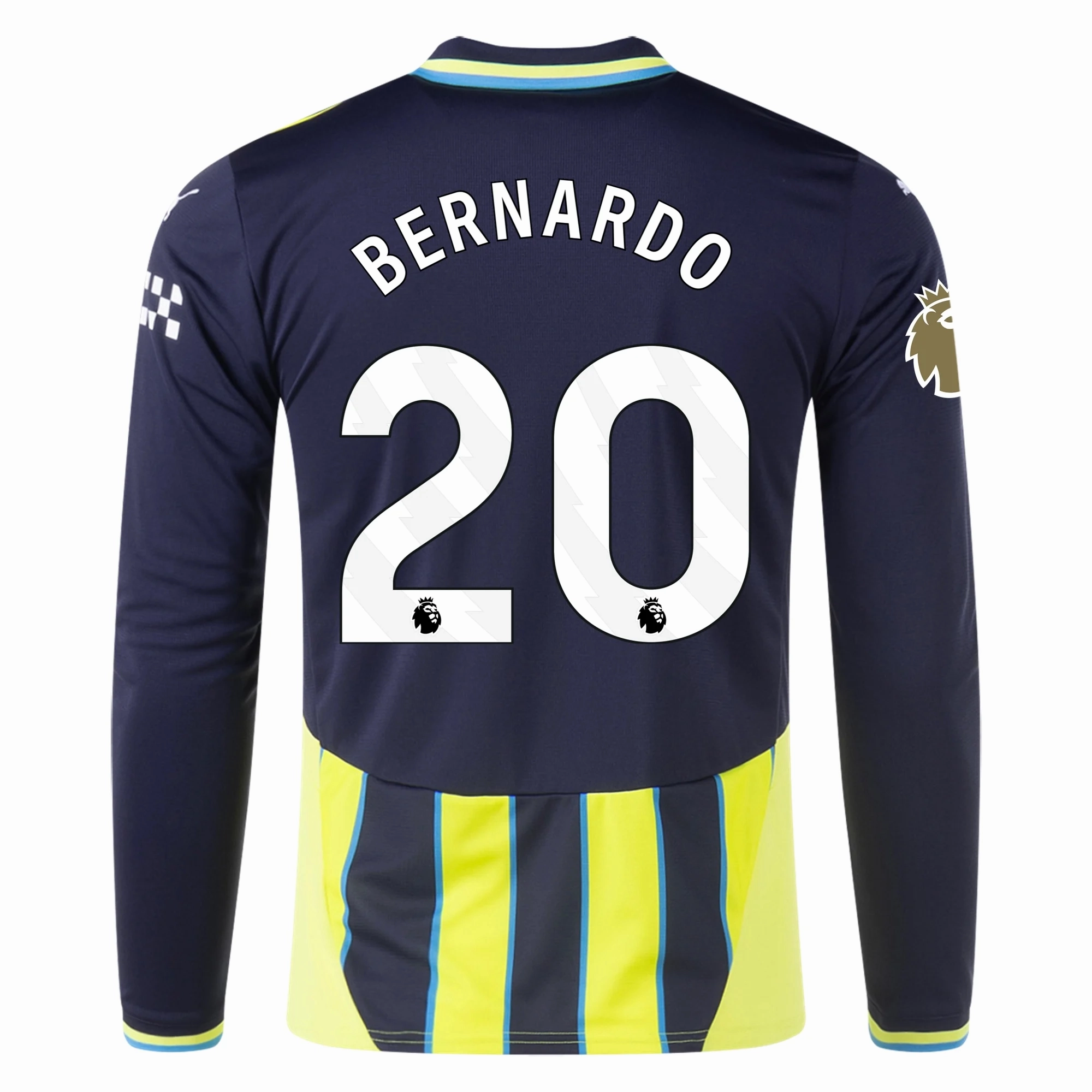 Puma Manchester City Bernardo Silva Long Sleeve Away Jersey w/ EPL   Club World Cup Patch 24/25 (New Navy/Yellow Glow) On The Go