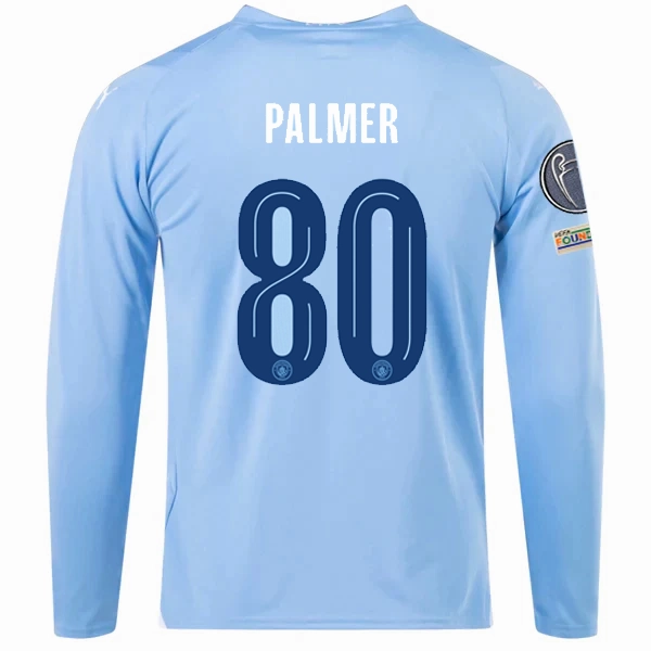 Smart Wear Puma Manchester City Cole Palmer Home Long Sleeve Jersey w/ Champions League   Club World Cup Patches 23/24 (Team Light Blue/Puma White)