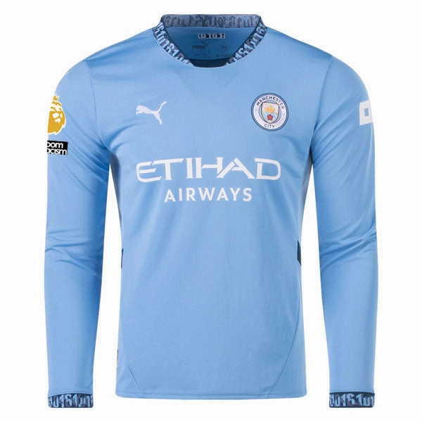 Puma Manchester City Erling Haaland Home Long Sleeve Jersey w/ EPL   No Room For Racism Patch 24/25 (Team Light/Marine Blue) Ergonomic Articulated Fit Free Motion