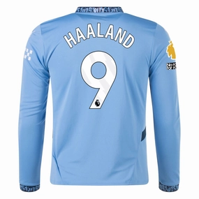 Puma Manchester City Erling Haaland Home Long Sleeve Jersey w/ EPL   No Room For Racism Patch 24/25 (Team Light/Marine Blue) Stretch Knit Technology