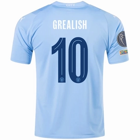 Puma Manchester City Jack Grealish Home Jersey w/ Champions League   Club World Cup Patches 23/24 (Team Light Blue/Puma White) Non Chafing Seam Finish