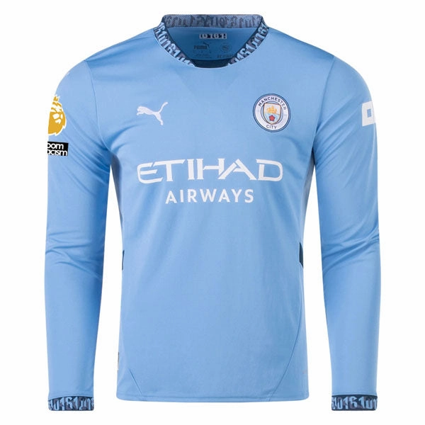 Quick Evaporate Technology Puma Manchester City Jack Grealish Home Long Sleeve Jersey w/ EPL   No Room For Racism Patch 24/25 (Team Light/Marine Blue)