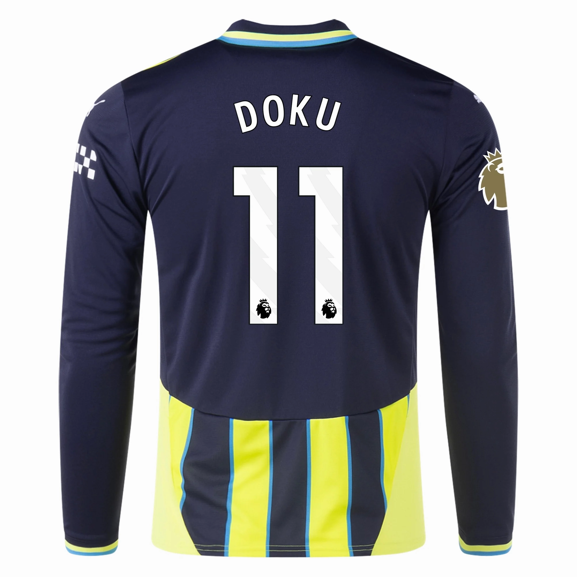 Puma Manchester City Jeremy Doku Long Sleeve Away Jersey w/ EPL   Club World Cup Patch 24/25 (New Navy/Yellow Glow) Quick Adjust Active Hours