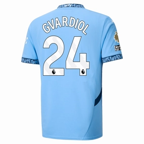 Puma Manchester City Jo?ko Gvardiol Authentic Home Jersey w/ EPL   No Room For Racism Patch 24/25 (Team Light Blue/Marine Blue) Lockstitch Detailing