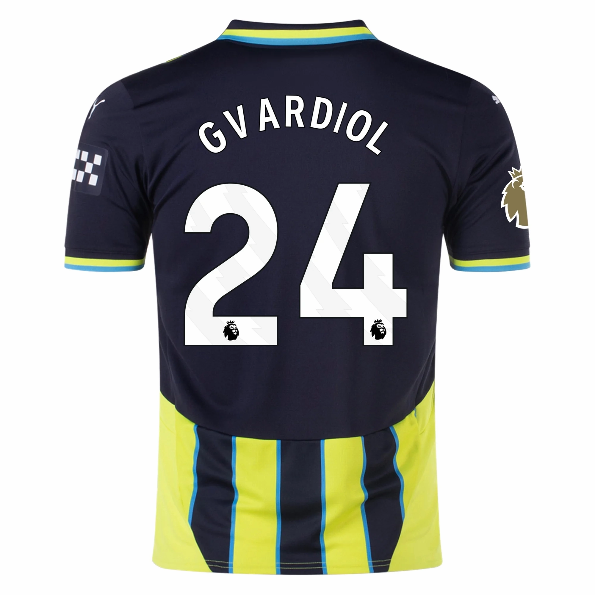 Unisex Apparel Durable Wicking Channels Puma Manchester City Jo?ko Gvardiol Away Jersey w/ EPL   Club World Cup Patch 24/25 (New Navy/Yellow Glow)