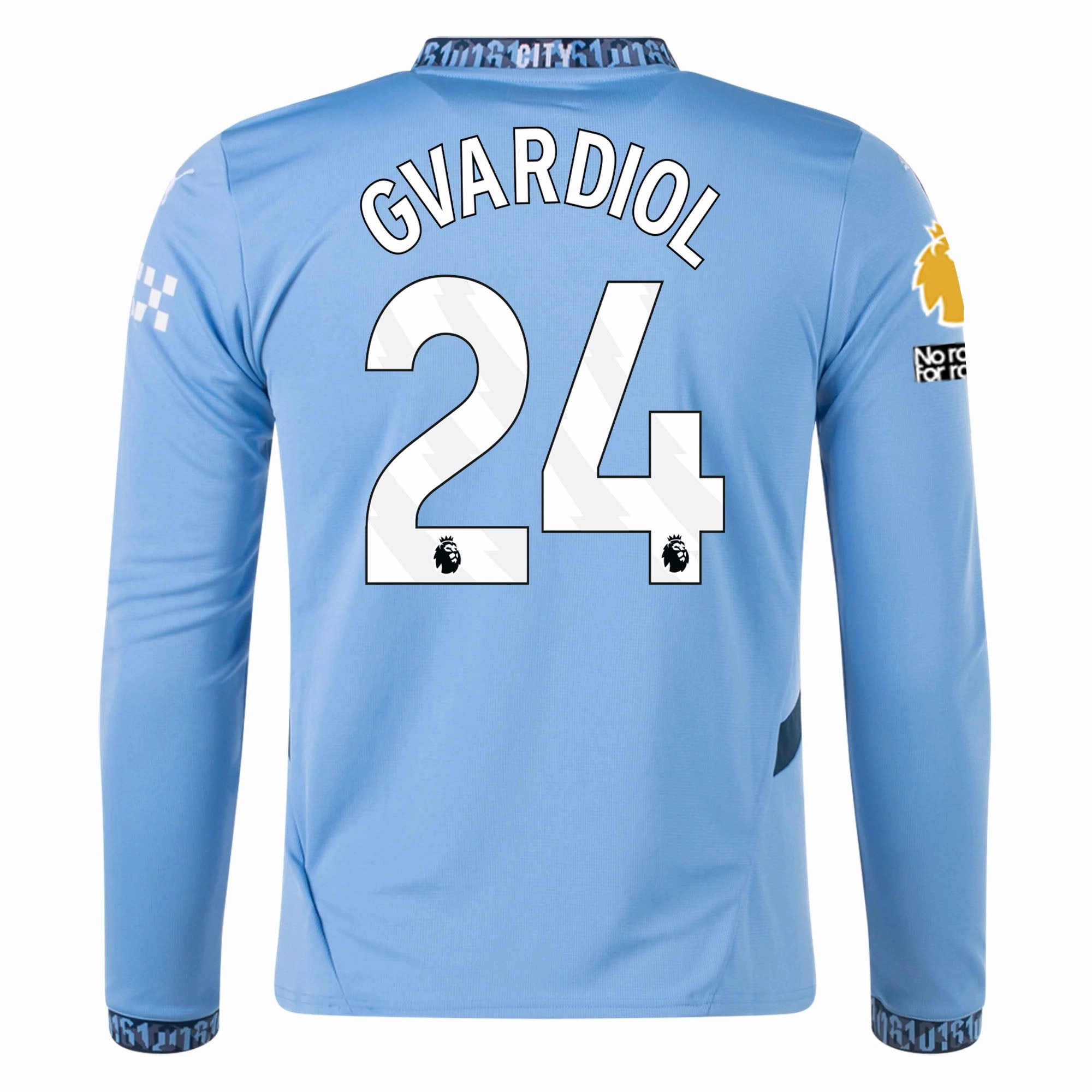 Puma Manchester City Jo?ko Gvardiol Home Long Sleeve Jersey w/ EPL   No Room For Racism Patch 24/25 (Team Light/Marine Blue) Second Skin Smart Motion