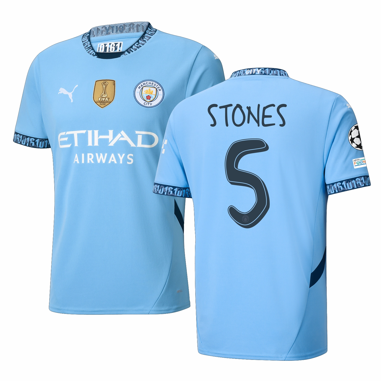 Ventilated Design Puma Manchester City John Stones Home Jersey w/ Champions League   Club World Cup Patch 24/25 (Team Light Blue/Marine Blue)