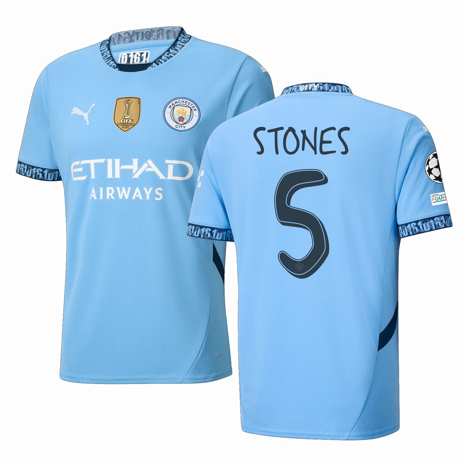Game Utility Quick Release Cuffs Puma Manchester City John Stones Home Jersey w/ Champions League   Club World Cup Patch 24/25 (Team Light Blue/Marine Blue)
