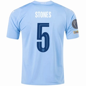 Active Wear Puma Manchester City John Stones Home Jersey w/ Champions League   Club World Cup Patches 23/24 (Team Light Blue/Puma White)