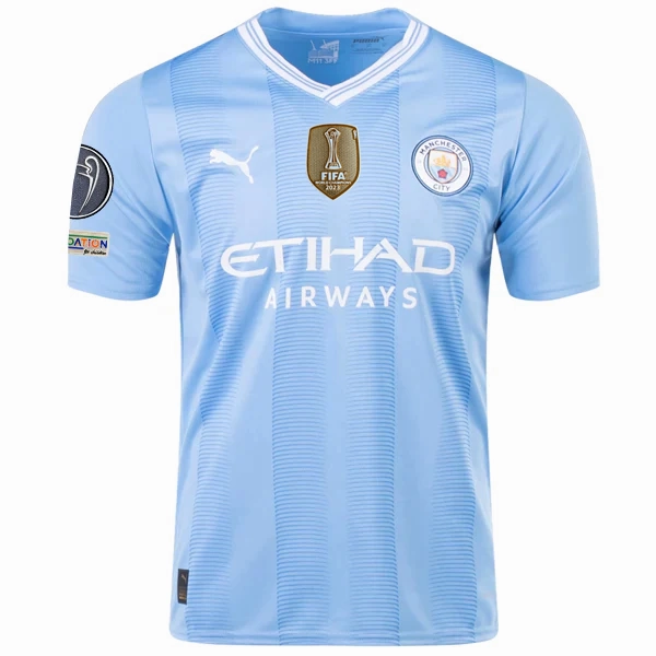 Air Flow Puma Manchester City John Stones Home Jersey w/ Champions League   Club World Cup Patches 23/24 (Team Light Blue/Puma White)