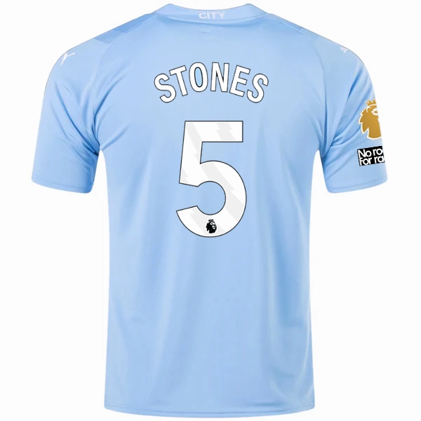 Casual Wear Recycled Material Options Puma Manchester City John Stones Home Jersey w/ EPL   No Room For Racism   Club World Cup Patches 23/24 (Team Light Blue/Puma White)