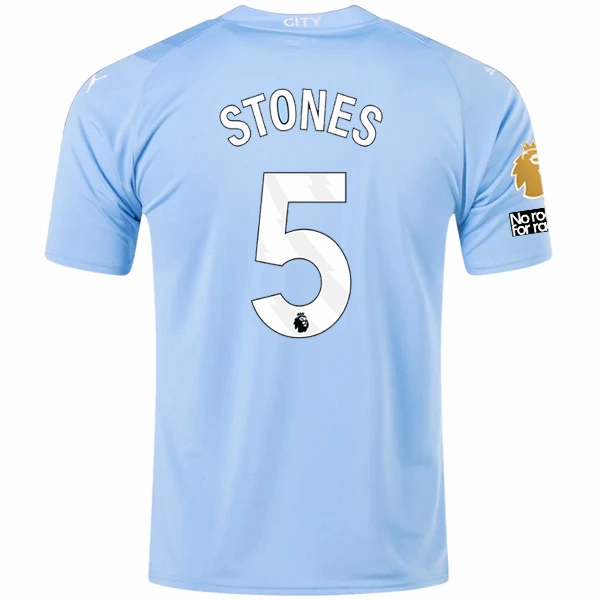 Puma Manchester City John Stones Home Jersey w/ EPL   No Room For Racism   Club World Cup Patches 23/24 (Team Light Blue/Puma White) Focused Cut Lightweight Core Spacing