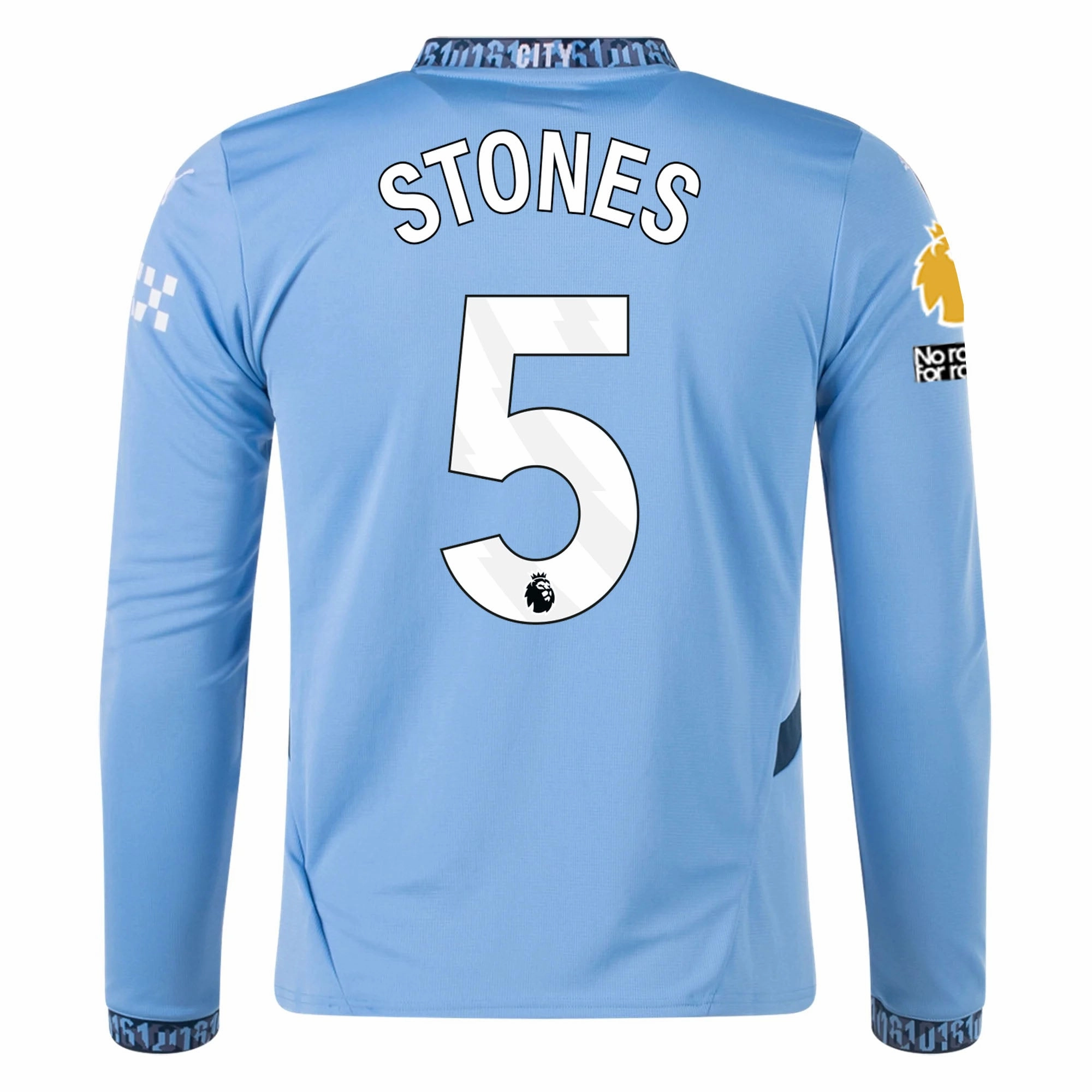 Ventilation Panels Puma Manchester City John Stones Home Long Sleeve Jersey w/ EPL   No Room For Racism Patch 24/25 (Team Light/Marine Blue)