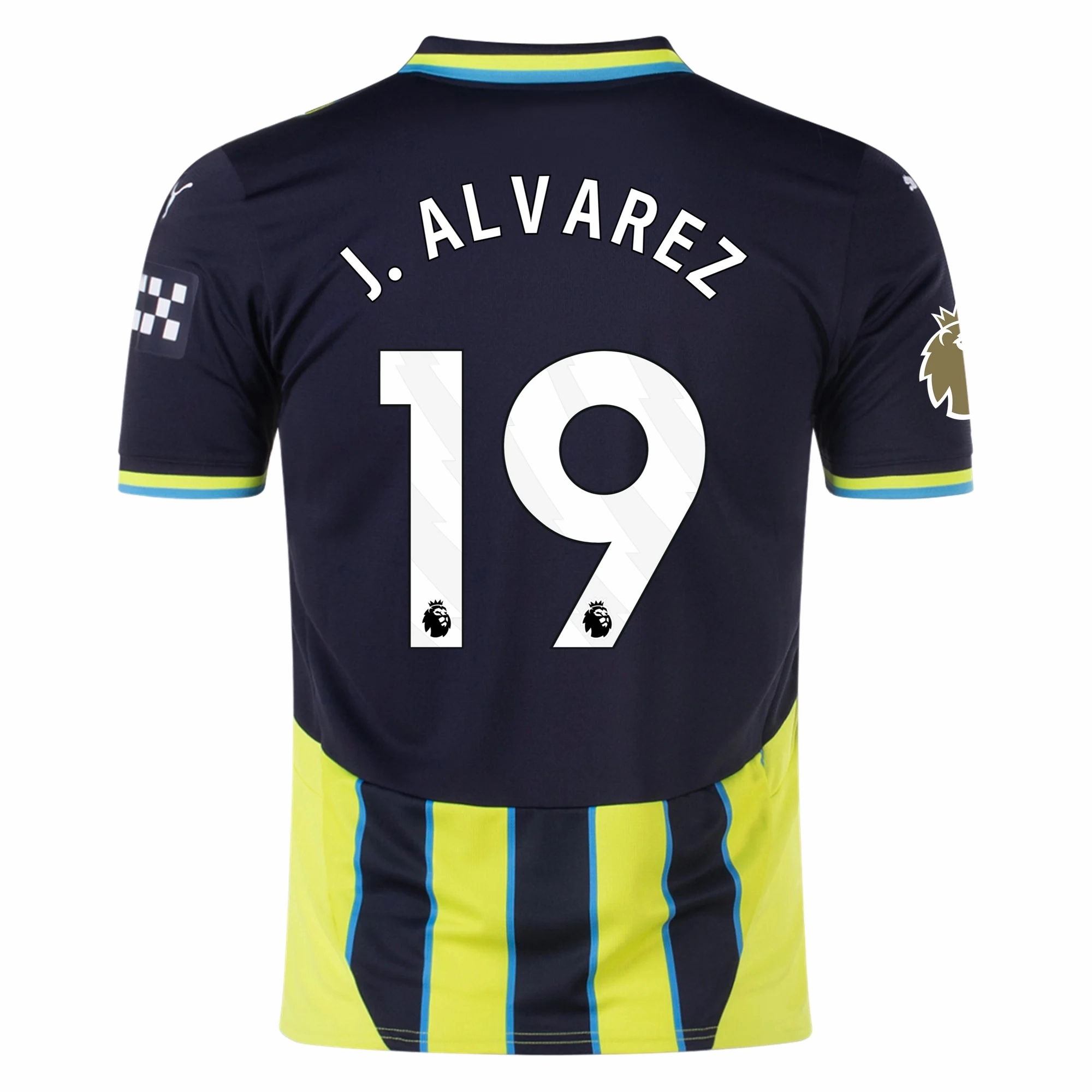 Puma Manchester City Julian Alvarez Away Jersey w/ EPL   Club World Cup Patch 24/25 (New Navy/Yellow Glow) Sublimated Prints