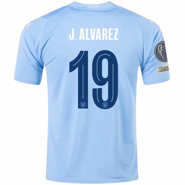 Puma Manchester City Julian Alvarez Home Jersey w/ Champions League   Club World Cup Patches 23/24 (Team Light Blue/Puma White) Quick Adjust