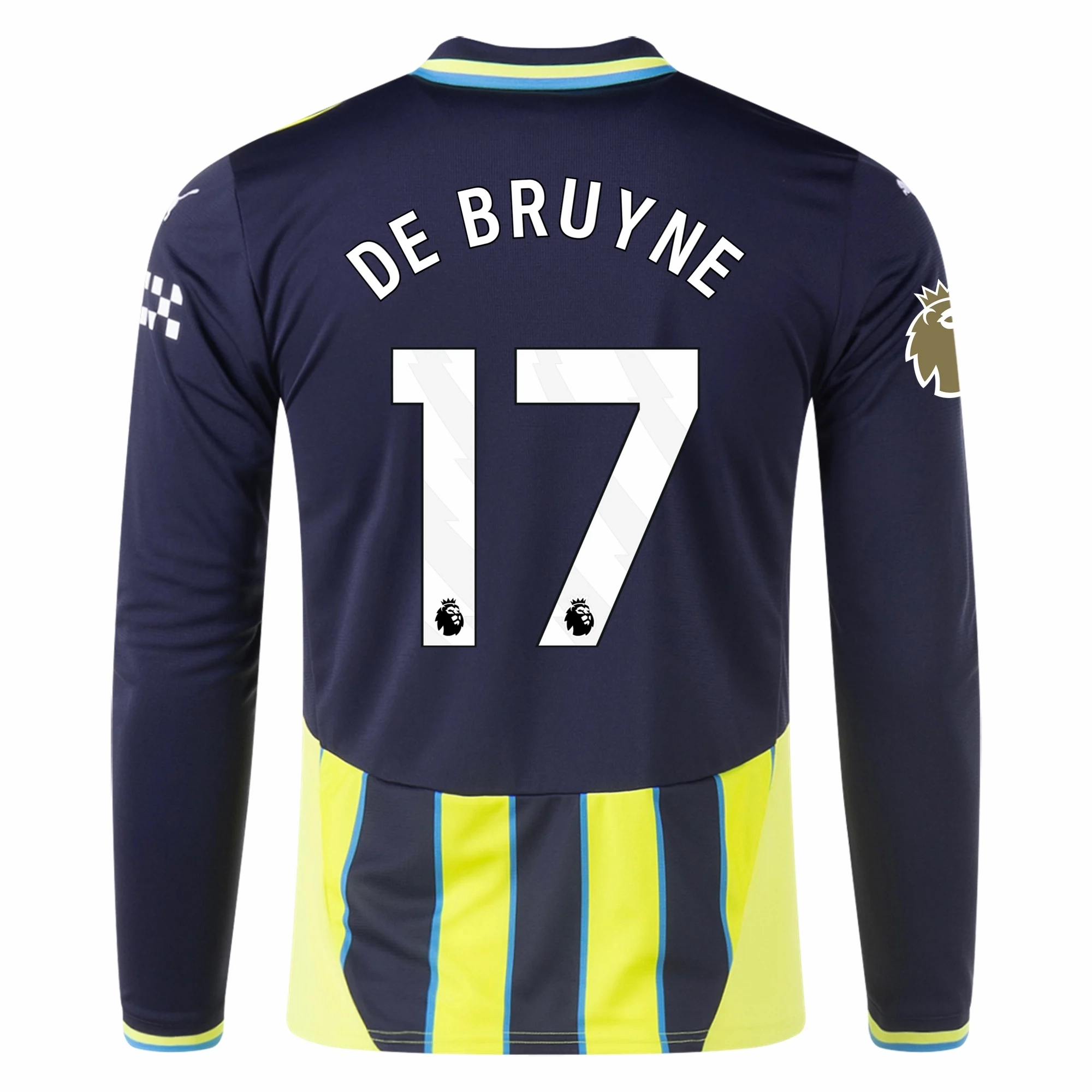 Puma Manchester City Kevin De Bruyne Long Sleeve Away Jersey w/ EPL   Club World Cup Patch 24/25 (New Navy/Yellow Glow) Move Enhanced