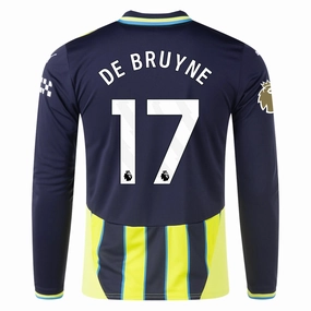 Puma Manchester City Kevin De Bruyne Long Sleeve Away Jersey w/ EPL   Club World Cup Patch 24/25 (New Navy/Yellow Glow) Move Enhanced