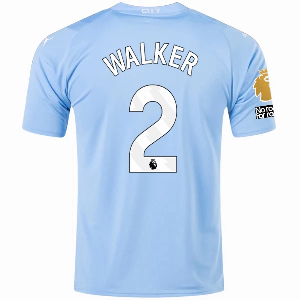 Puma Manchester City Kyle Walker Home Jersey w/ EPL   No Room For Racism   Club World Cup Patches 23/24 (Team Light Blue/Puma White) Moisture Wicking Fabric Modern Cut