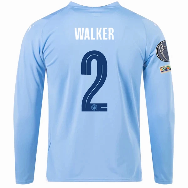 Non Restrictive Tailoring Raglan Sleeve Construction Puma Manchester City Kyle Walker Home Long Sleeve Jersey w/ Champions League   Club World Cup Patches 23/24 (Team Light Blue/Puma White)