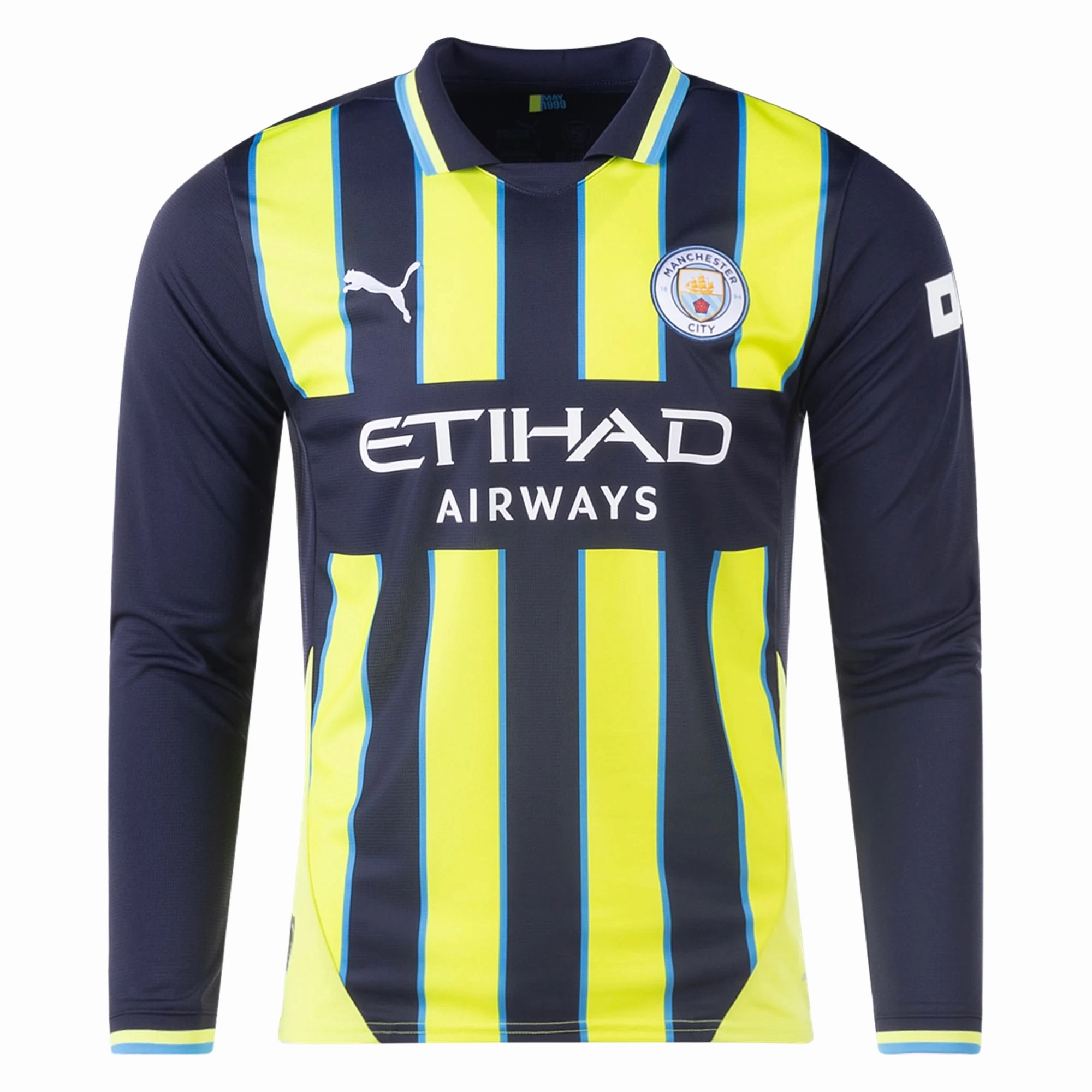 Wicking Fiber Technology Puma Manchester City Long Sleeve Away Jersey 24/25 (New Navy/Yellow Glow)