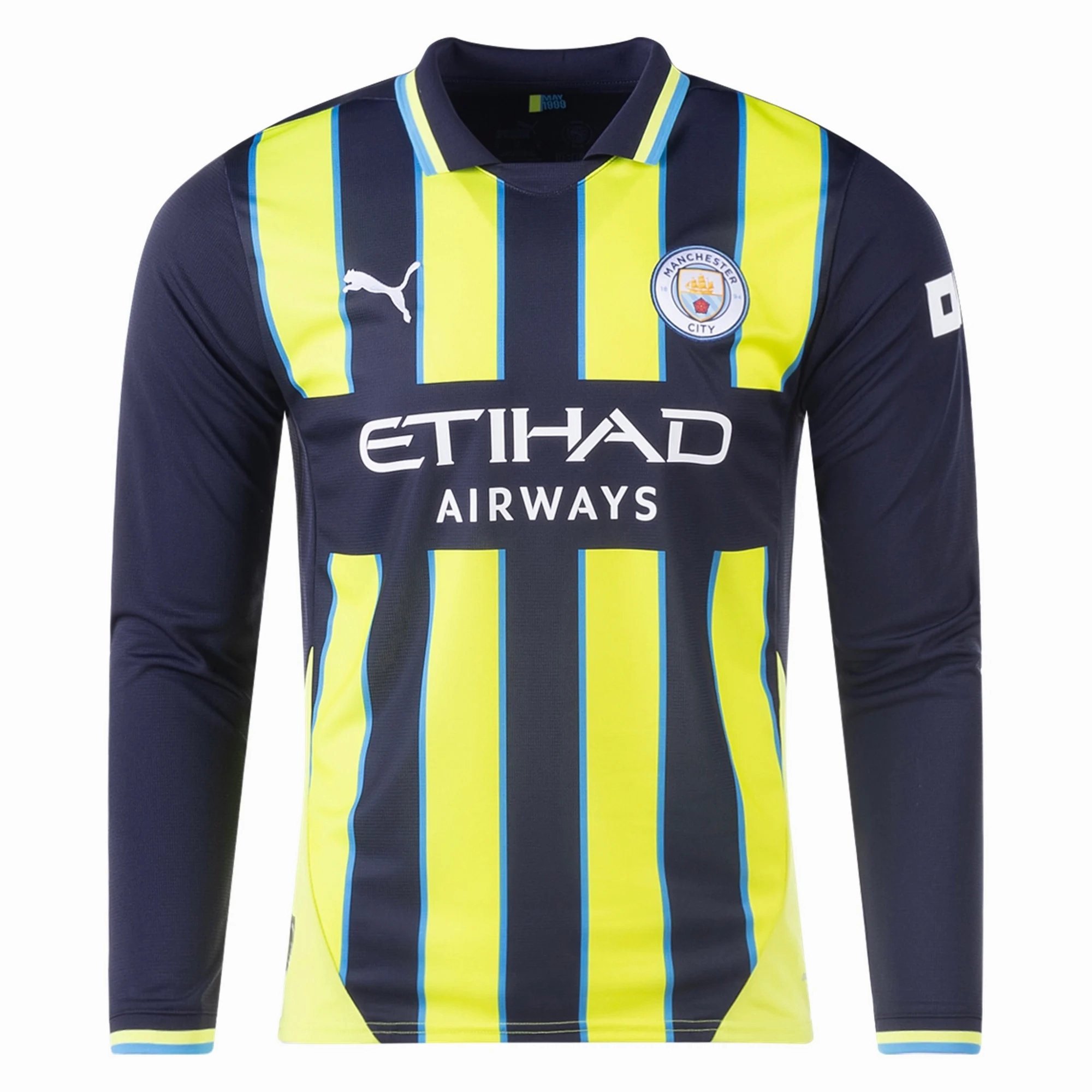 Puma Manchester City Long Sleeve Away Jersey 24/25 (New Navy/Yellow Glow) Athletic Collar Style Pulse Fit