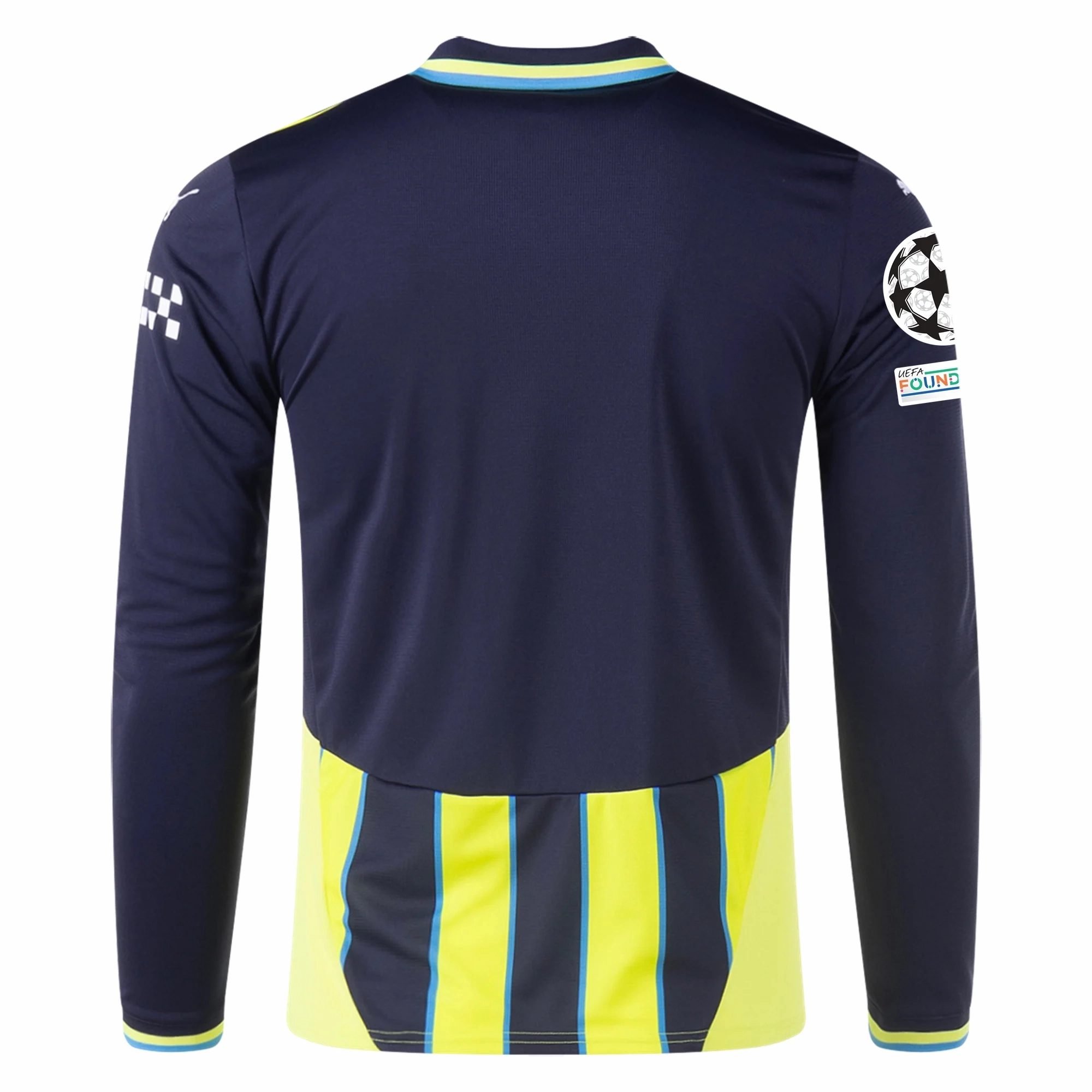 Puma Manchester City Long Sleeve Away Jersey w/ Champions League   Club World Cup Patches 24/25 (New Navy/Yellow Glow) Fitness Mode