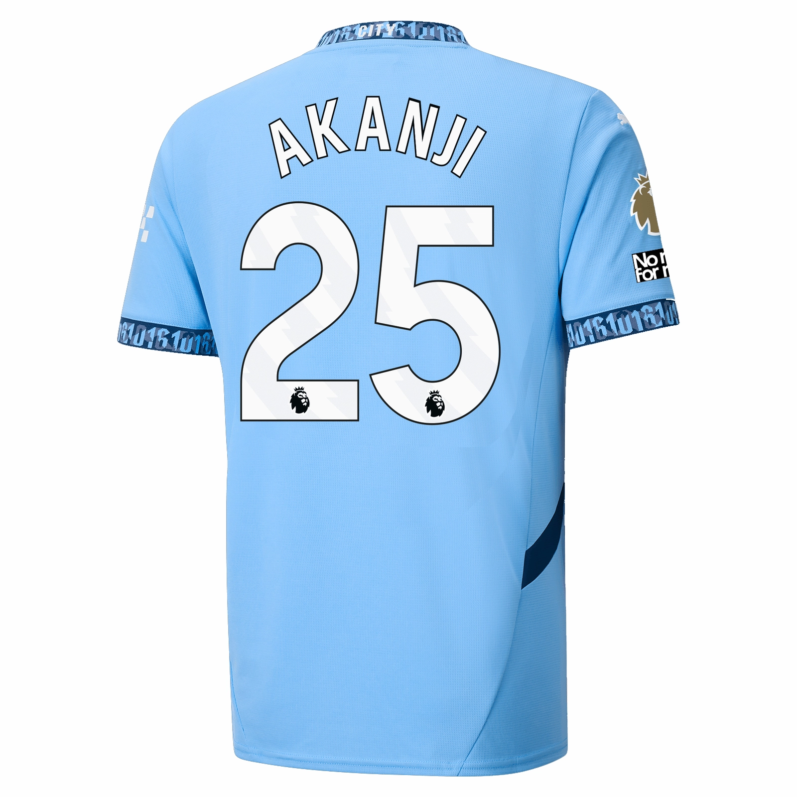 Bold Vibe Form Fit Puma Manchester City Manuel Akanji Home Jersey w/ EPL   No Room For Racism   Club World Cup Patches 24/25 (Team Light Blue/Marine Blue)