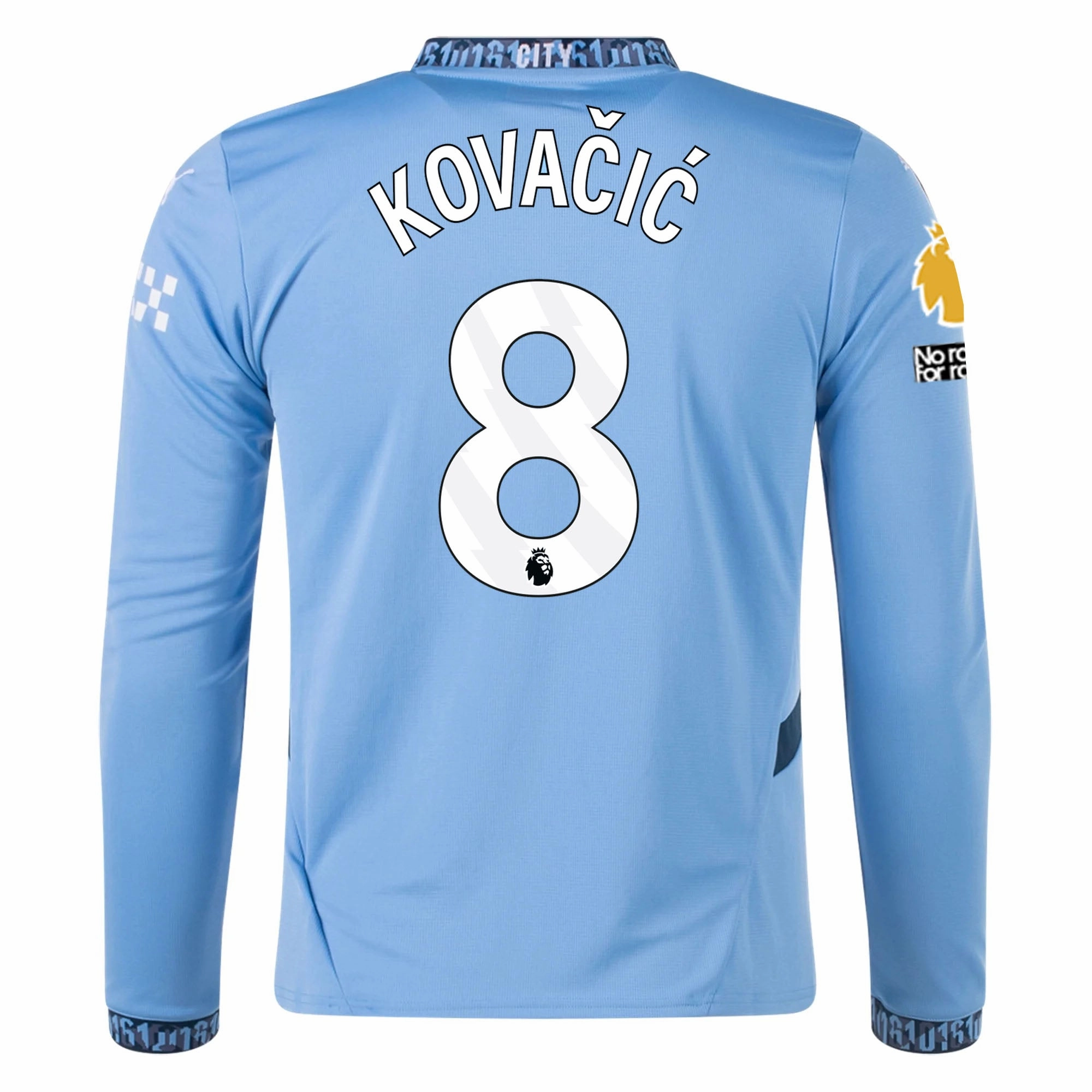 Puma Manchester City Mateo Kova?i? Home Long Sleeve Jersey w/ EPL   No Room For Racism Patch 24/25 (Team Light/Marine Blue) Bold Form Contrast Binding Trim