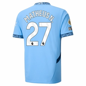 Puma Manchester City Matheus Nunes Authentic Home Jersey w/ EPL   No Room For Racism Patch 24/25 (Team Light Blue/Marine Blue) Quick Motion