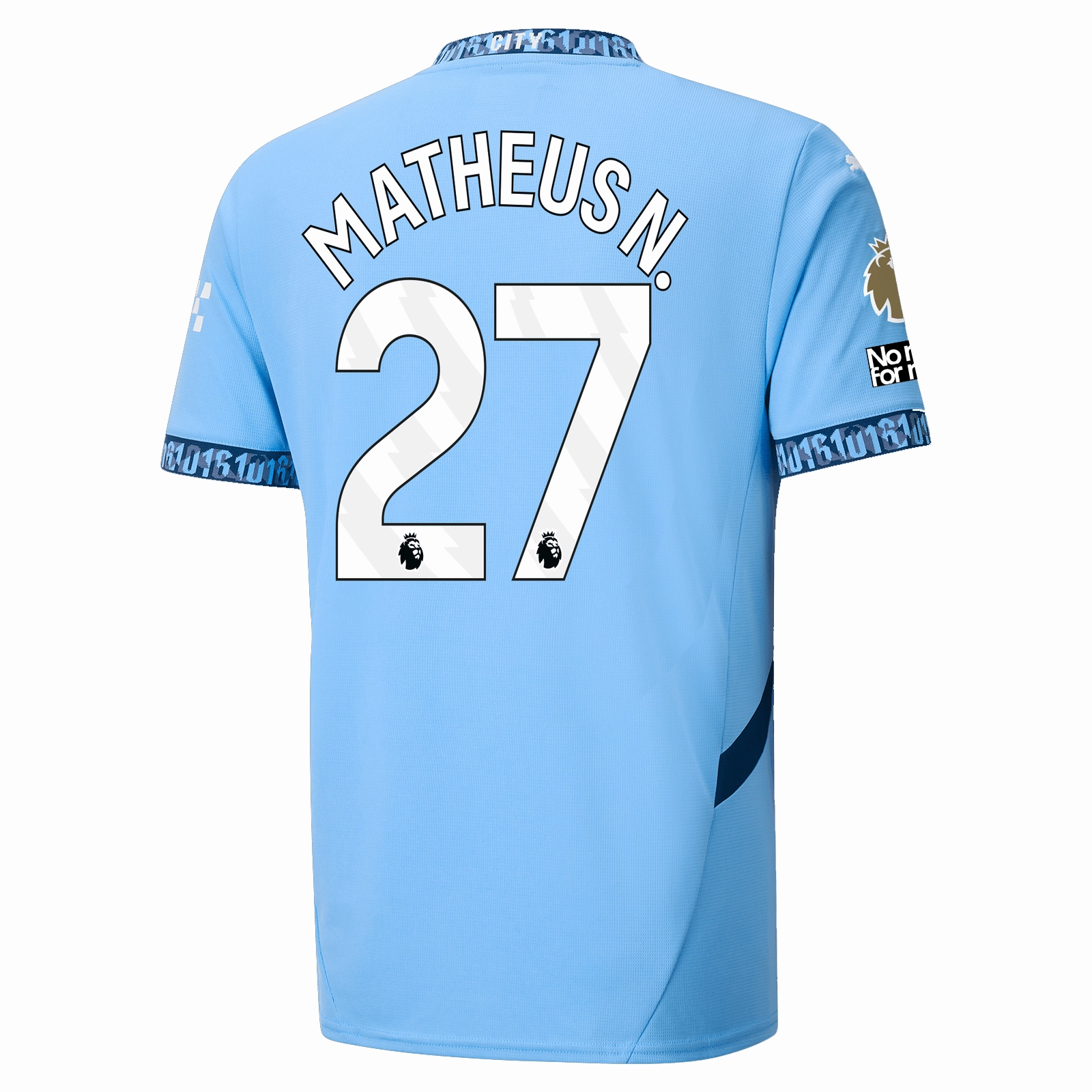 Puma Manchester City Matheus Nunes Home Jersey w/ EPL   No Room For Racism   Club World Cup Patches 24/25 (Team Light Blue/Marine Blue) Relaxed Comfort Cool Fit