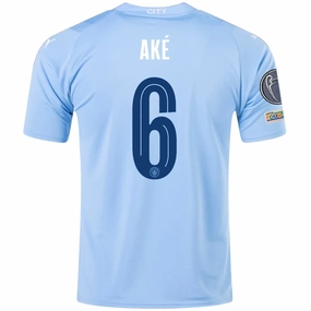 Air Optimized Eco Conscious Manufacturing Puma Manchester City Nathan Ake Home Jersey w/ Champions League   Club World Cup Patches 23/24 (Team Light Blue/Puma White)