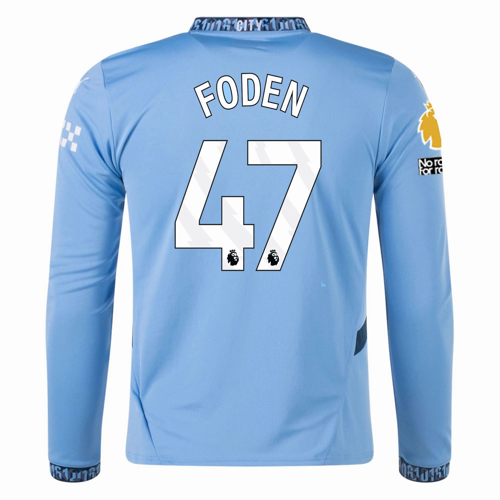 Casual Wear Puma Manchester City Phil Foden Home Long Sleeve Jersey w/ EPL   No Room For Racism Patch 24/25 (Team Light/Marine Blue)