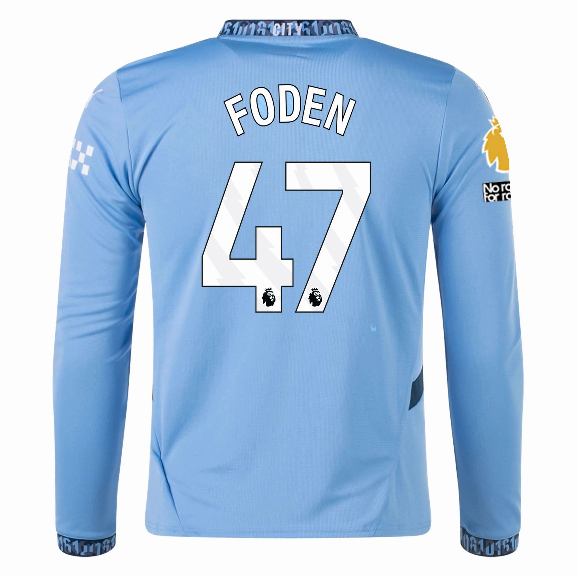 Puma Manchester City Phil Foden Home Long Sleeve Jersey w/ EPL   No Room For Racism Patch 24/25 (Team Light/Marine Blue) Stretchable Seams