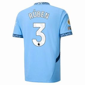 Puma Manchester City R??ben Dias Authentic Home Jersey w/ EPL   No Room For Racism Patch 24/25 (Team Light Blue/Marine Blue) Friction Reducing Inner Layer