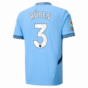 Rapid Dry Puma Manchester City R??ben Dias Home Jersey w/ EPL   No Room For Racism   Club World Cup Patches 24/25 (Team Light Blue/Marine Blue)