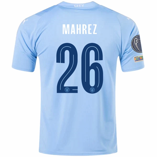 Puma Manchester City Riyad Mahrez Home Jersey w/ Champions League   Club World Cup Patches 23/24 (Team Light Blue/Puma White) weekend run