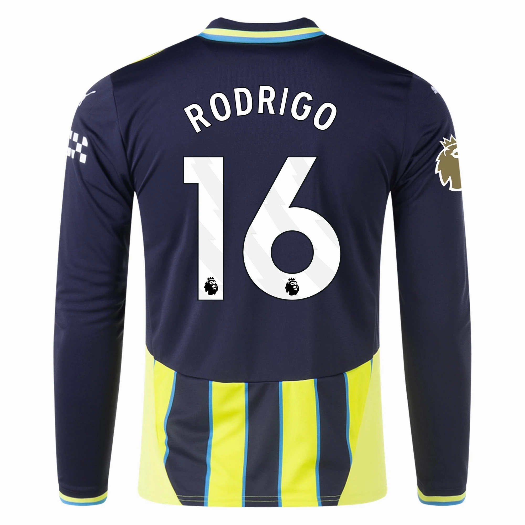 Four Way Stretch gear up Puma Manchester City Rodrigo Long Sleeve Away Jersey w/ EPL   Club World Cup Patch 24/25 (New Navy/Yellow Glow)