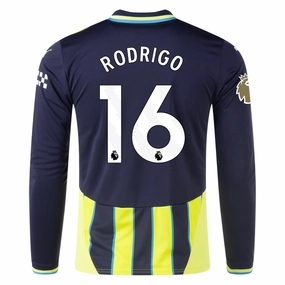 Quick Release Zipper Features Moisture Management Technology Puma Manchester City Rodrigo Long Sleeve Away Jersey w/ EPL   Club World Cup Patch 24/25 (New Navy/Yellow Glow)