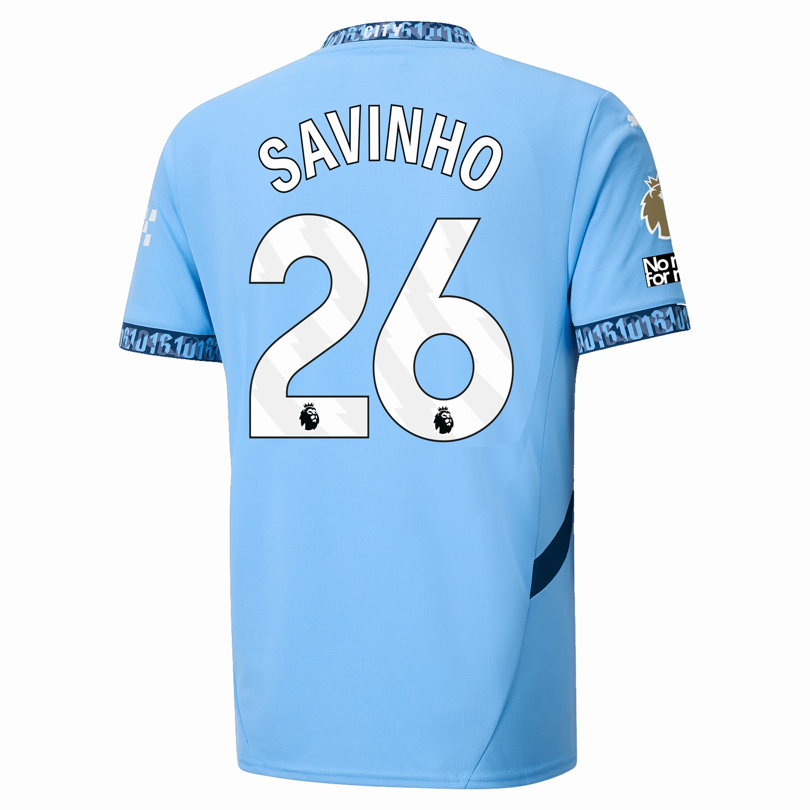 Agile Fit Hypoallergenic Processing Puma Manchester City Savinho Authentic Home Jersey w/ EPL   No Room For Racism Patch 24/25 (Team Light Blue/Marine Blue)