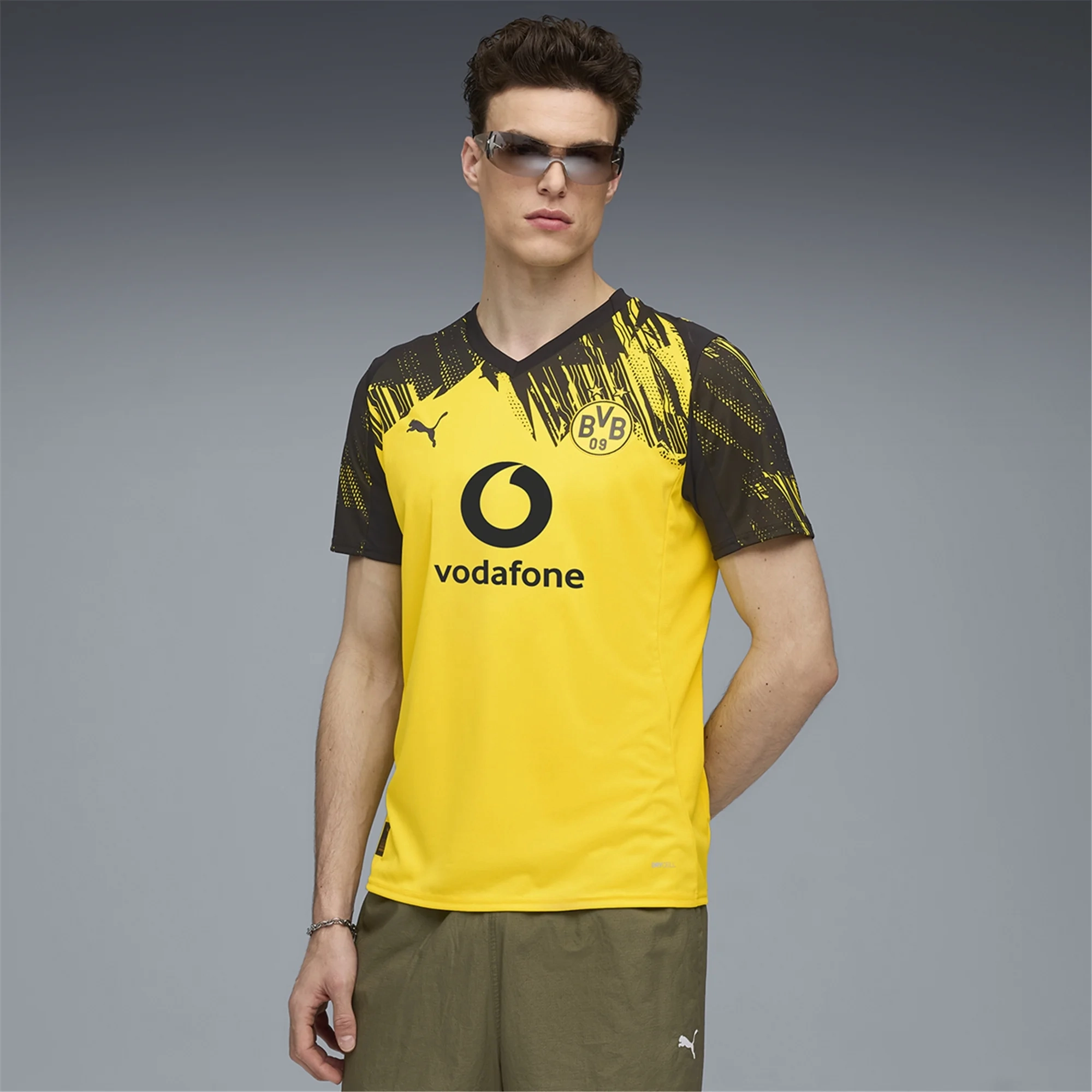 Puma Men's BVB Dortmund Home Jersey w/ Bundesliga Patch 25/26 (Faster Yellow/Black) Perfect Motion Sublimated Design