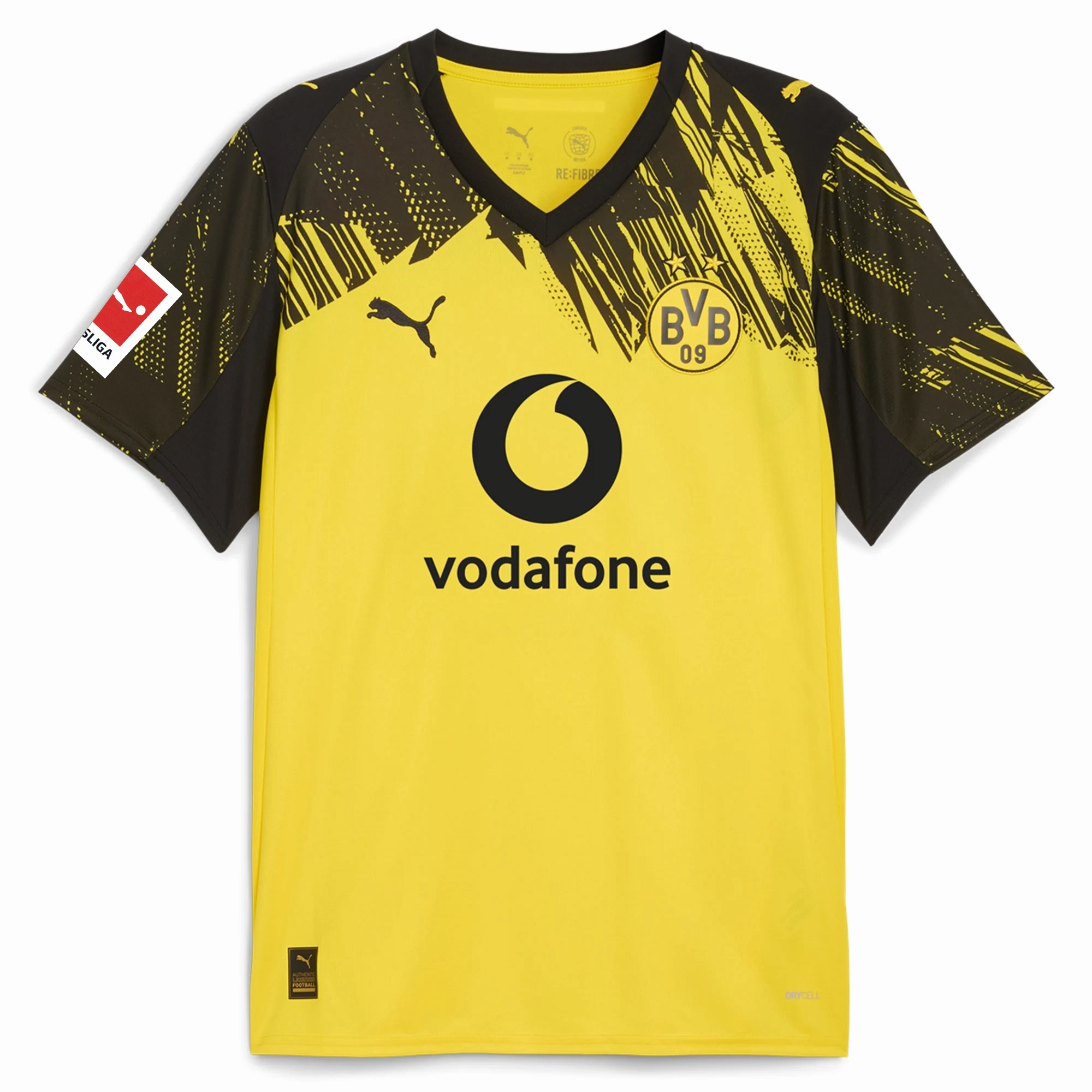 Puma Men's BVB Dortmund Home Jersey w/ Bundesliga Patch 25/26 (Faster Yellow/Black) Temperature Regulating Lining Reinforced Seams