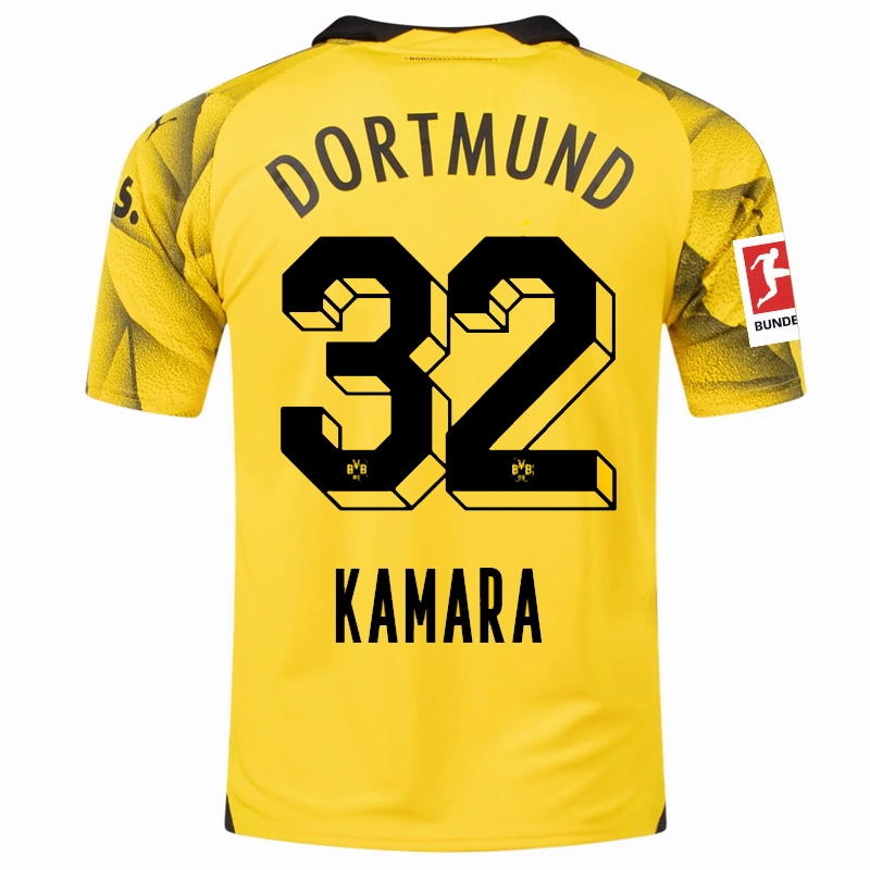 Puma Mens Borussia Dortmund Abdoulaye Kamara Third Jersey w/ Bundesliga Patch 23/24 (Cyber Yellow/Puma Black) Casual Activewear