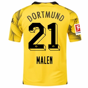 Puma Mens Borussia Dortmund Donyell Malen Third Jersey w/ Bundesliga Patch 23/24 (Cyber Yellow/Puma Black) Bemberg Collar Finish