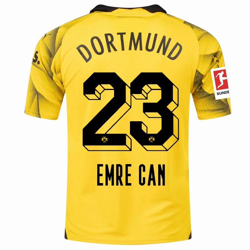 Puma Mens Borussia Dortmund Emre Can Third Jersey w/ Bundesliga Patch 23/24 (Cyber Yellow/Puma Black) No Slip Grip Finish