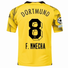 Fit Tech Casual Performance Puma Mens Borussia Dortmund Felix Nmecha Third Jersey w/ Champions League Patches 23/24 (Cyber Yellow/Puma Black)