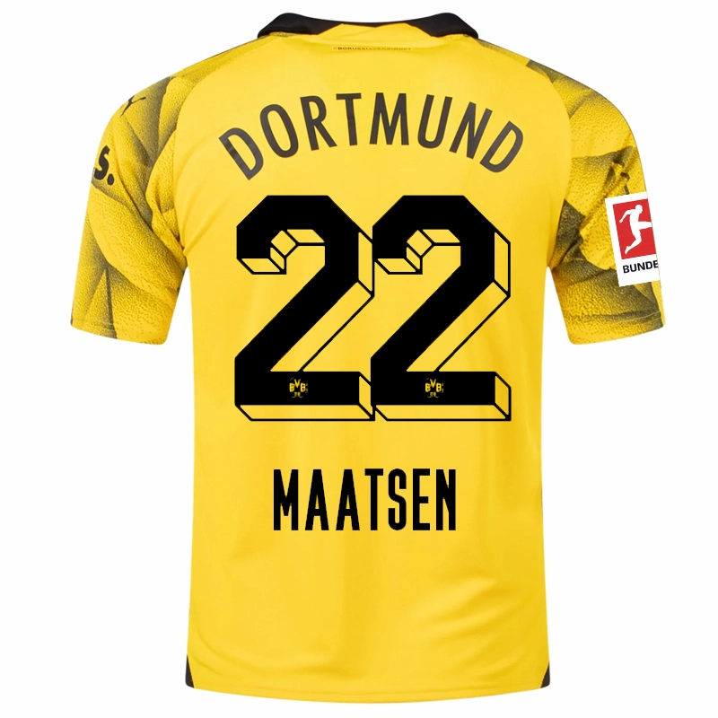 Cool Texture Zip Up Puma Mens Borussia Dortmund Ian Maatsen Third Jersey w/ Bundesliga Patch 23/24 (Cyber Yellow/Puma Black)